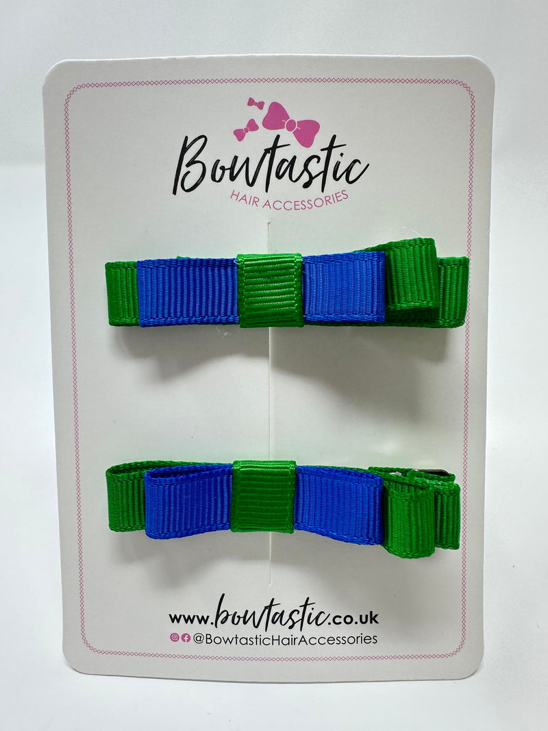 2 Inch Slide Bows - Emerald Green & Royal Blue - 2 Pack