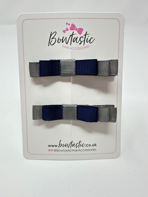 2 Inch Slide Bows - Navy & Metal Grey - 2 Pack