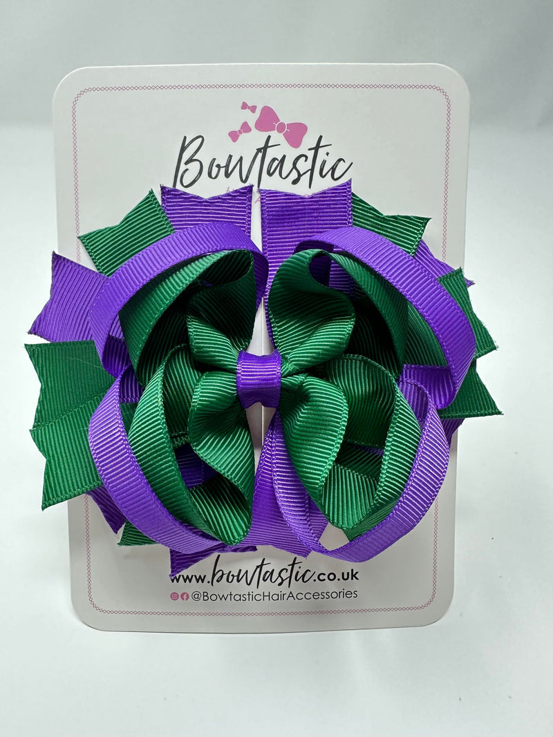 4.5 Inch Ring Bow - Forest Green & Purple