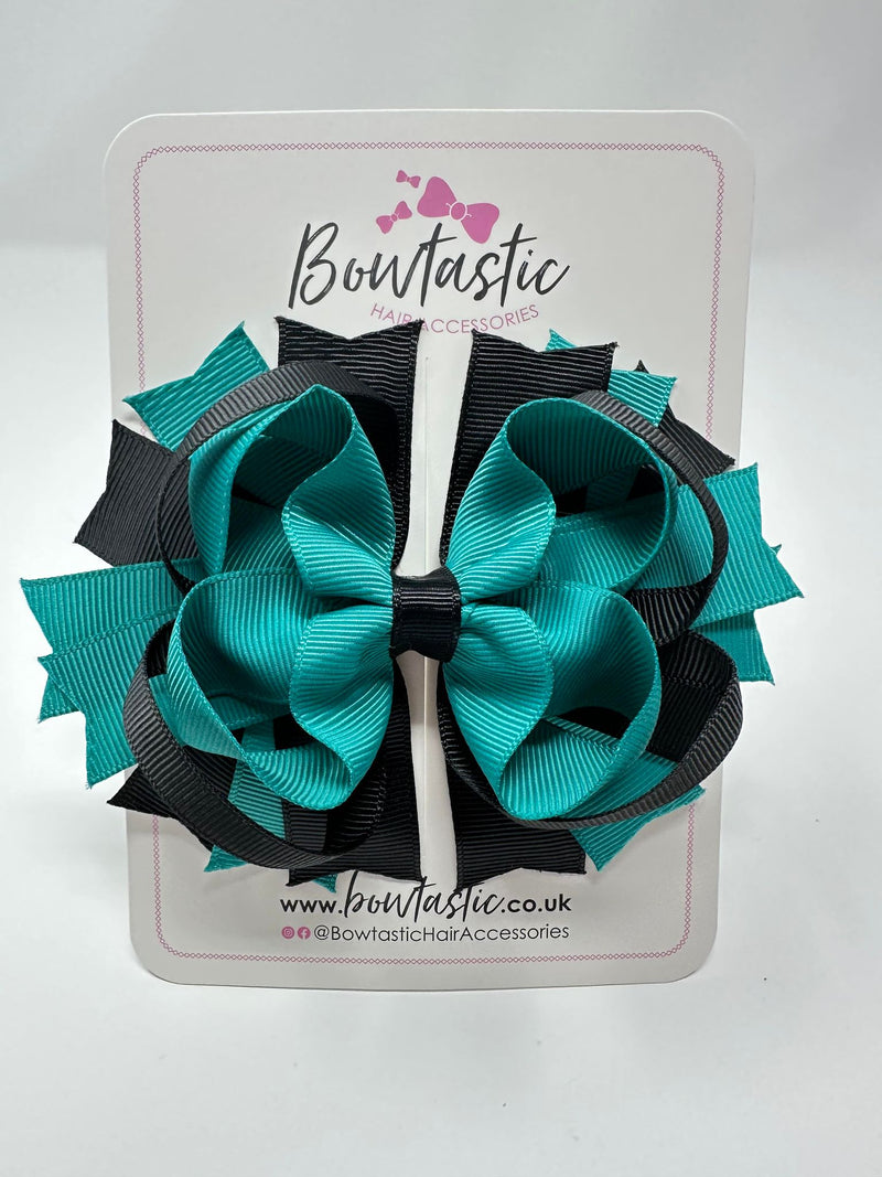 4.5 Inch Ring Bow - Jade Green & Black