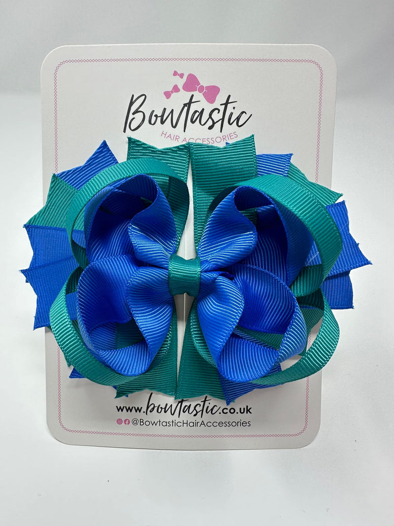 4.5 Inch Ring Bow - Royal Blue & Jade Green