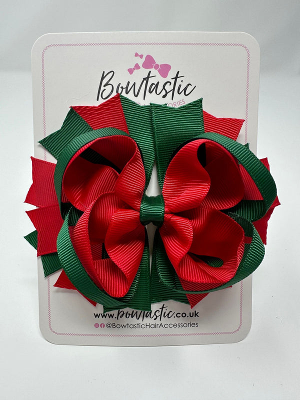 4.5 Inch Ring Bow - Red & Forest Green