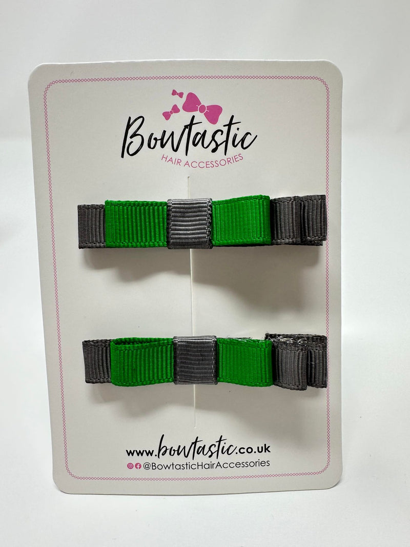 2 Inch Slide Bows - Emerald Green & Metal Grey - 2 Pack