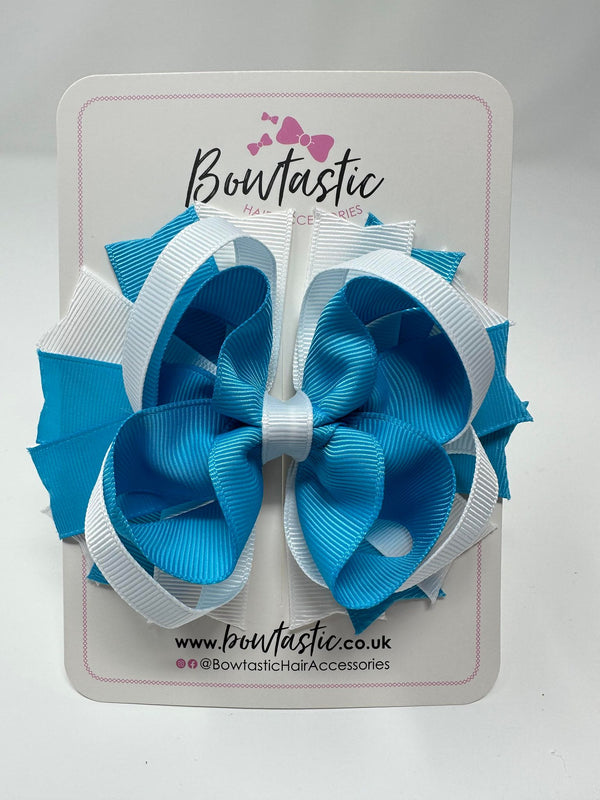 4.5 Inch Ring Bow - Turquoise & White