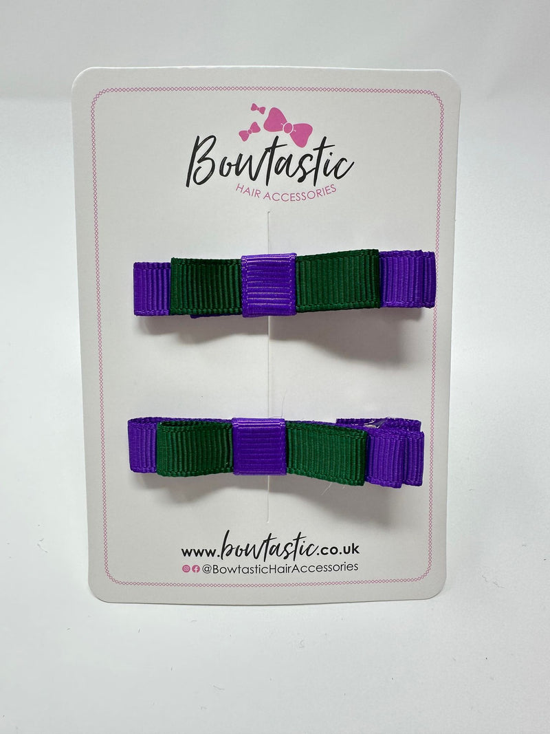 2 Inch Slide Bows - Forest Green & Purple - 2 Pack