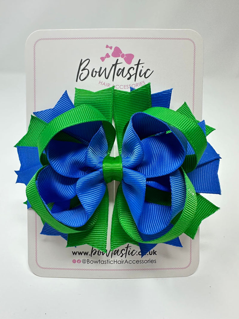 4.5 Inch Ring Bow - Royal Blue & Emerald Green