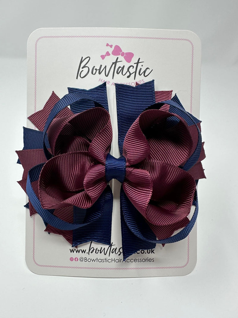 4.5 Inch Ring Bow - Burgundy & Navy