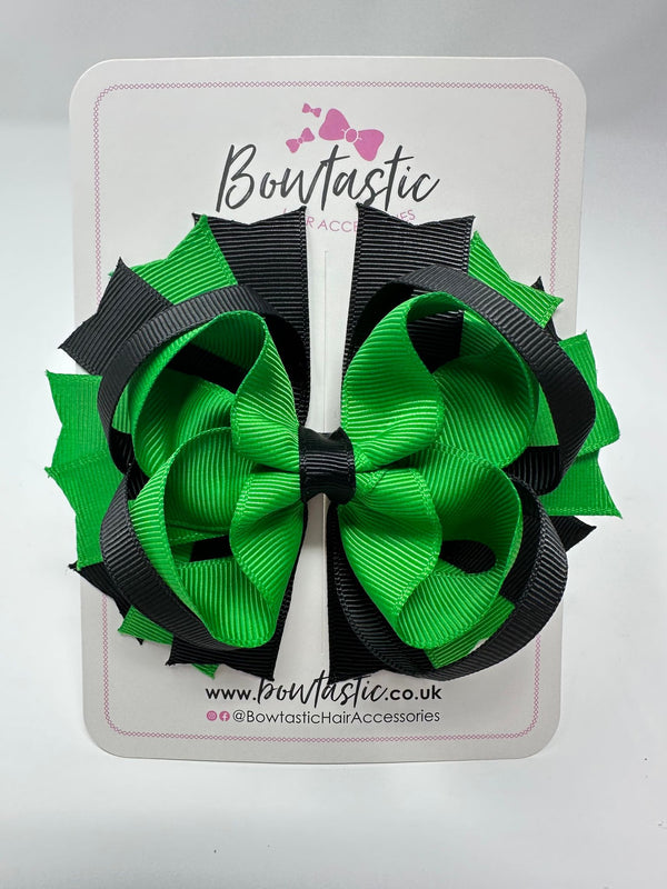 4.5 Inch Ring Bow - Emerald Green & Black