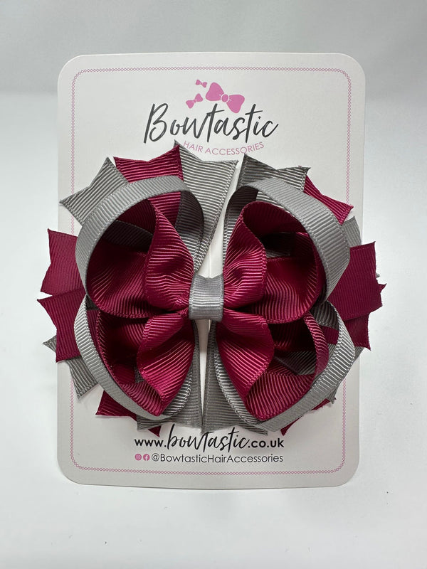 4.5 Inch Ring Bow - Wine & Metal Grey