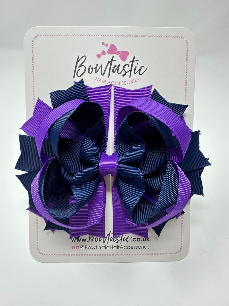 4.5 Inch Ring Bow - Purple & Navy