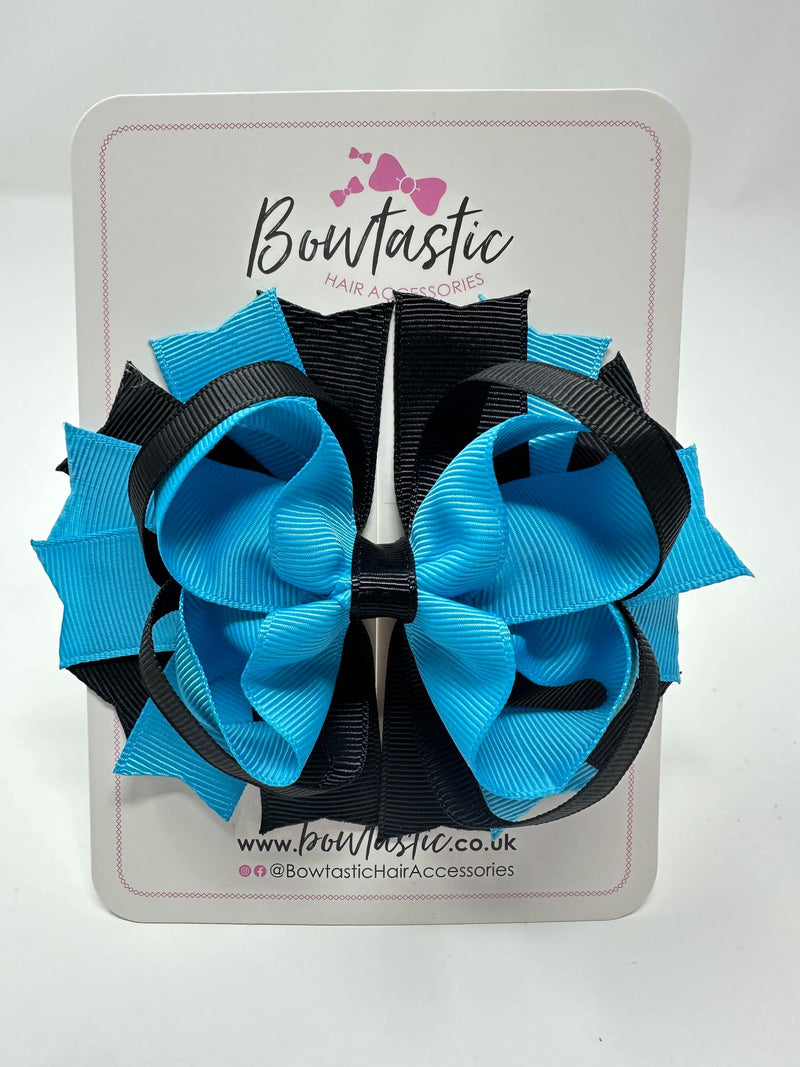 4.5 Inch Ring Bow - Turquoise & Black