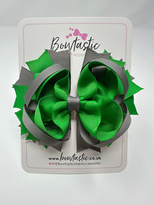 4.5 Inch Ring Bow - Emerald Green & Metal Grey