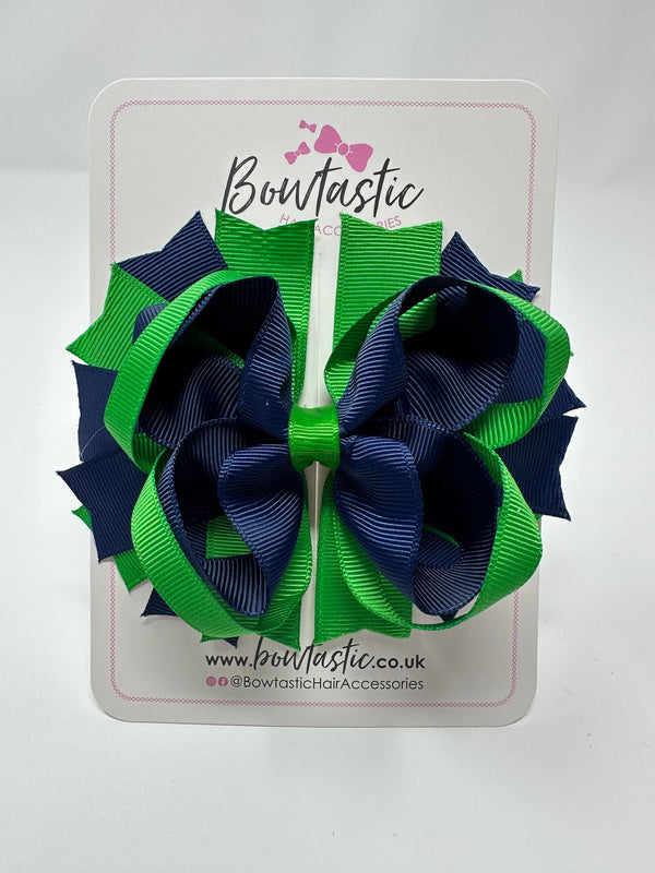 4.5 Inch Ring Bow - Emerald Green & Navy