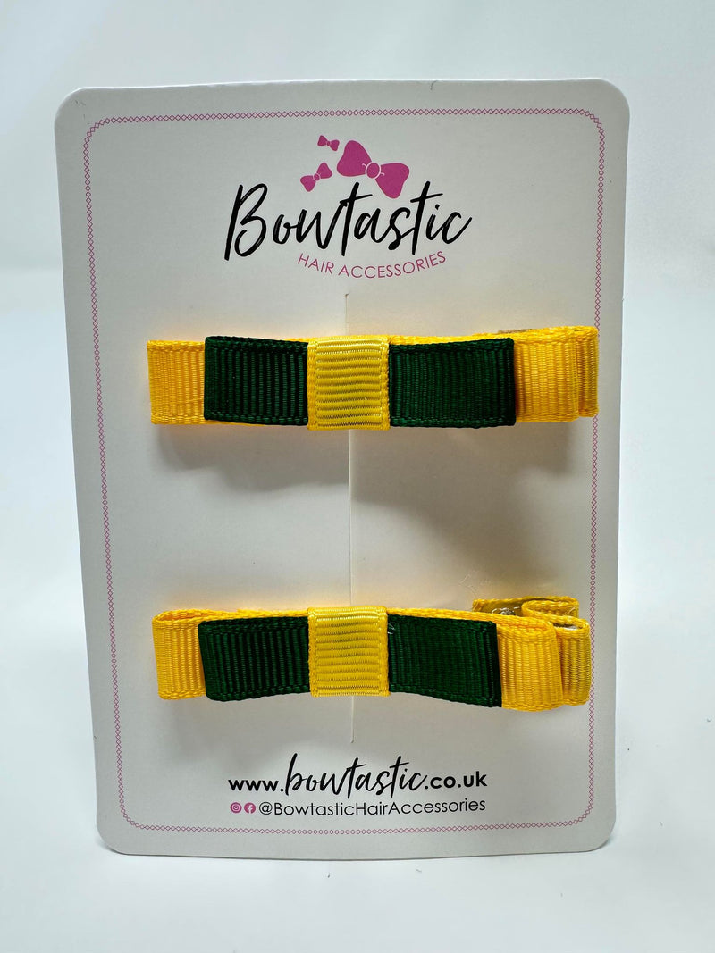 2 Inch Slide Bows - Forest Green & Yellow Gold - 2 Pack