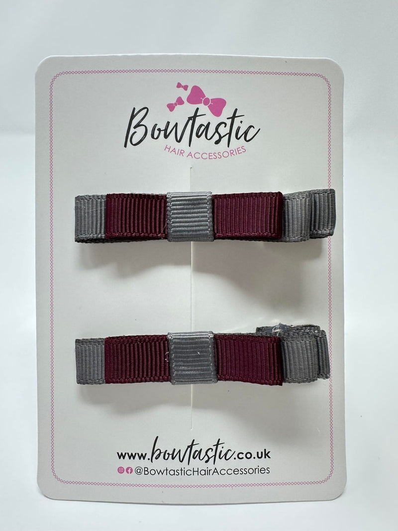 2 Inch Slide Bows - Burgundy & Metal Grey - 2 Pack