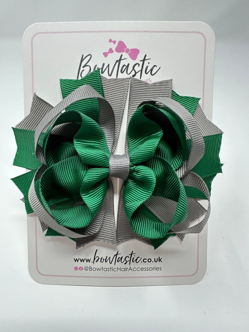 4.5 Inch Ring Bow - Forest Green & Metal Grey