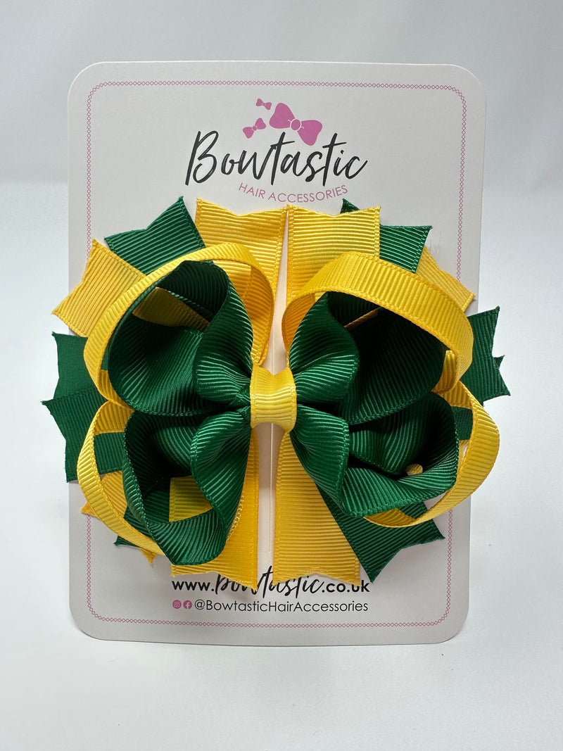 4.5 Inch Ring Bow - Forest Green & Yellow Gold