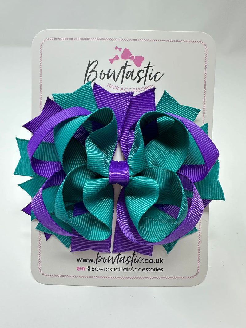 4.5 Inch Ring Bow - Jade Green & Purple