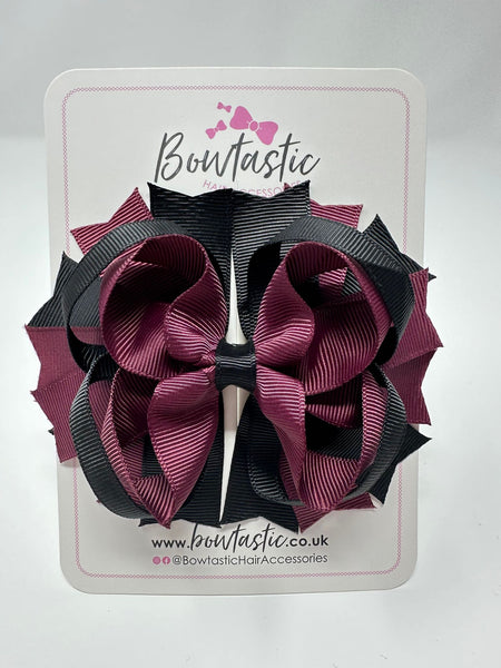 4.5 Inch Ring Bow - Burgundy & Black