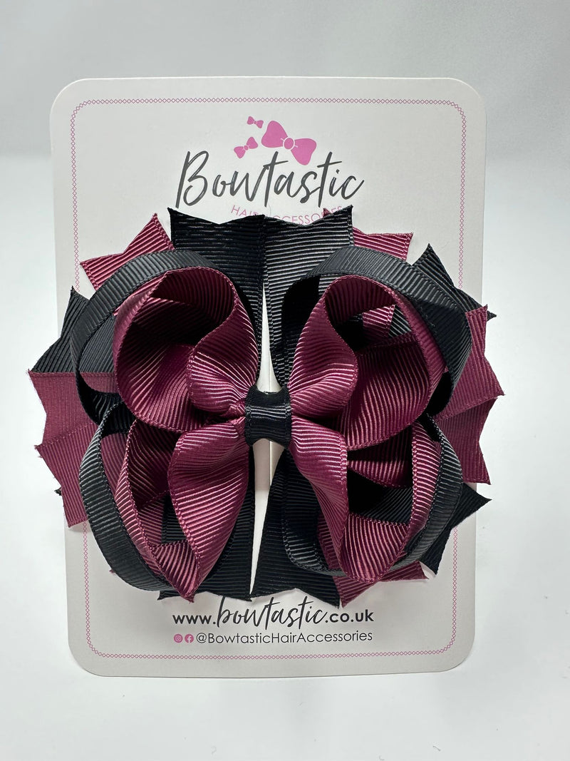 4.5 Inch Ring Bow - Burgundy & Black