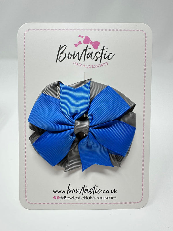 3 Inch Double Pinwheel Bow - Royal Blue & Metal Grey