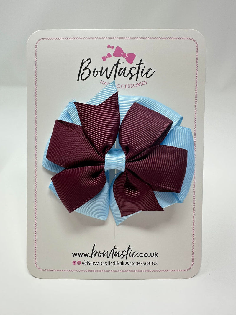 3 Inch Double Pinwheel Bow - Burgundy & Blue Topaz