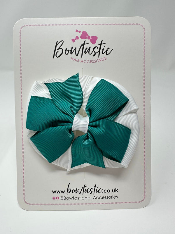 3 Inch Double Pinwheel Bow - Jade Green & White