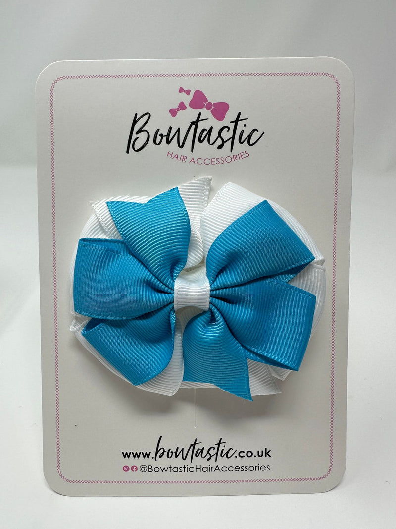 3 Inch Double Pinwheel Bow - Turquoise & White