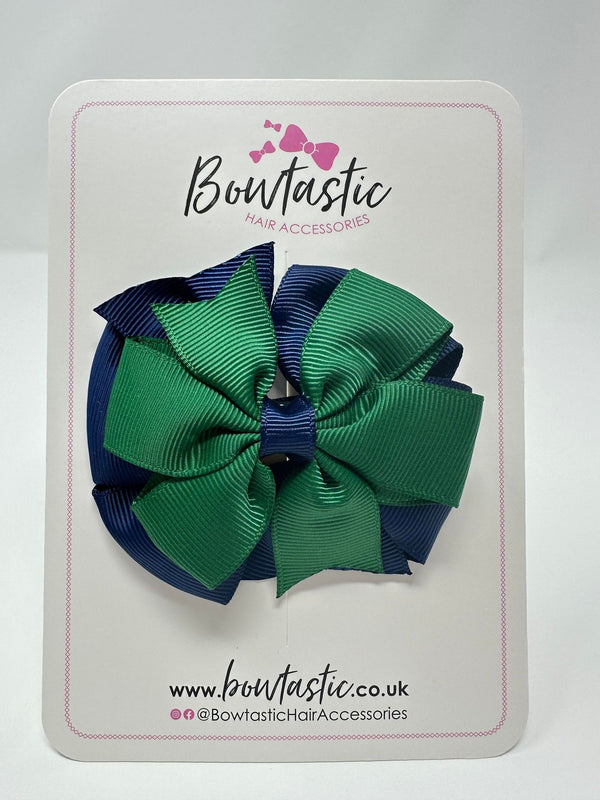 3 Inch Double Pinwheel Bow - Forest Green & Navy