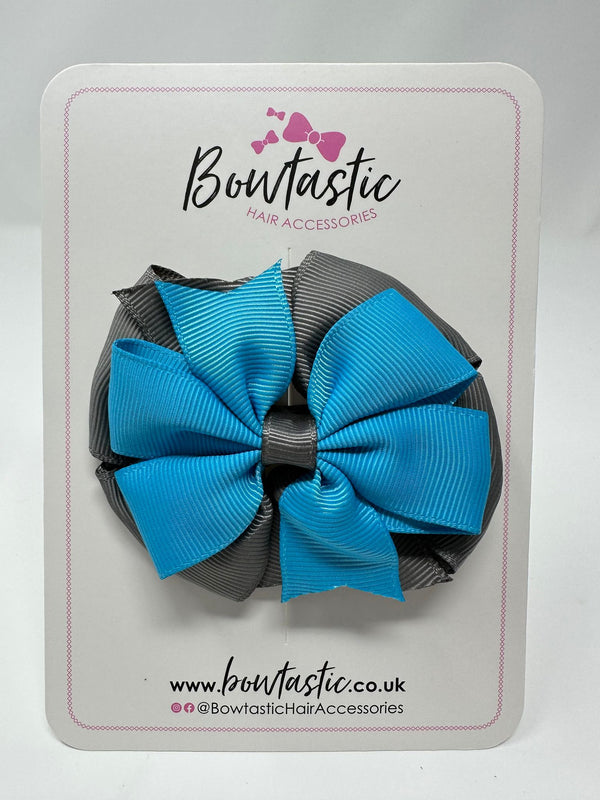 3 Inch Double Pinwheel Bow - Turquoise & Metal Grey