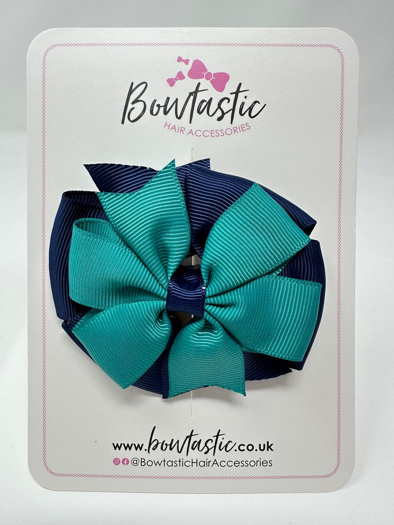 3 Inch Double Pinwheel Bow - Jade Green & Navy