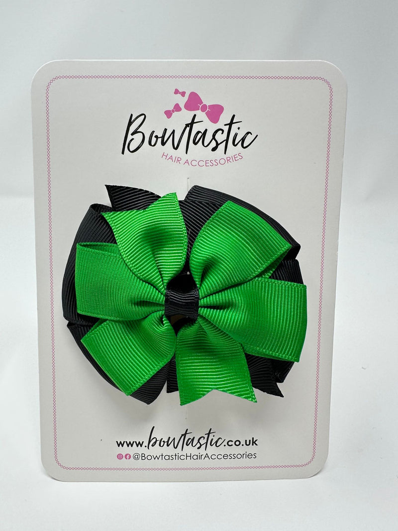 3 Inch Double Pinwheel Bow - Emerald Green & Black