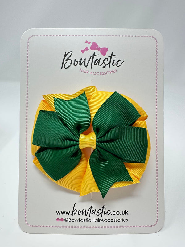 3 Inch Double Pinwheel Bow - Forest Green & Yellow Gold