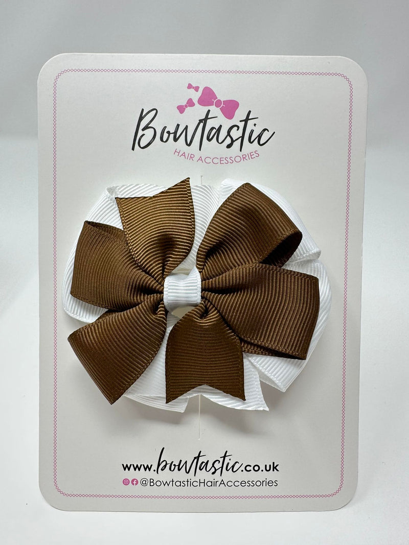 3 Inch Double Pinwheel Bow - Turftan & White