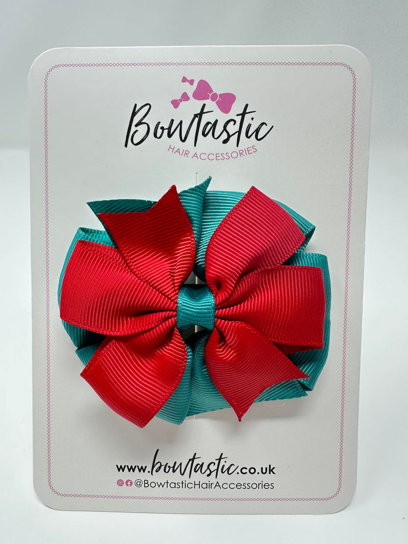 3 Inch Double Pinwheel Bow - Jade Green & Red