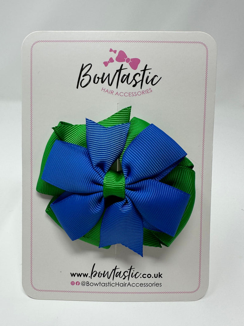 3 Inch Double Pinwheel Bow - Royal Blue & Emerald Green