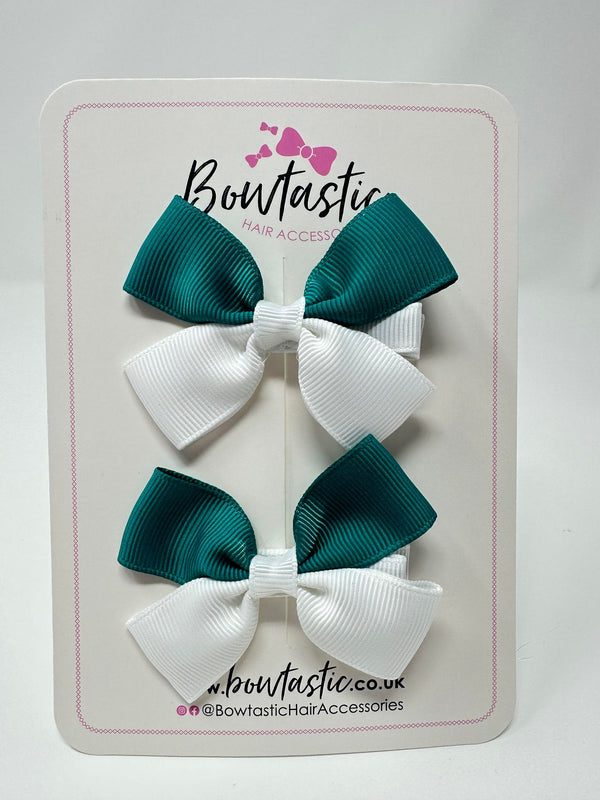 2.5 Inch Butterfly Bow - Jade Green & White - 2 Pack