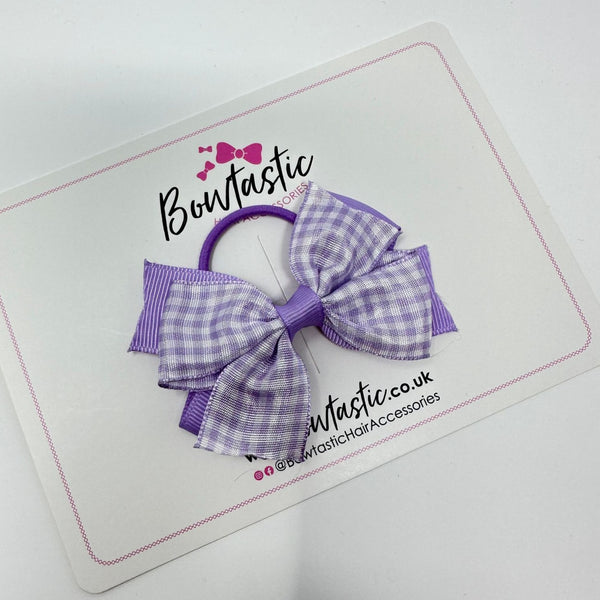 3 Inch 2 Layer Bow Thin Elastic - Lilac Gingham