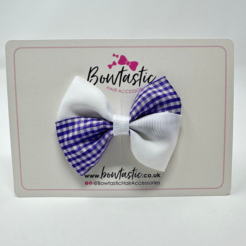 3 Inch Twist Bow - Purple & White Gingham