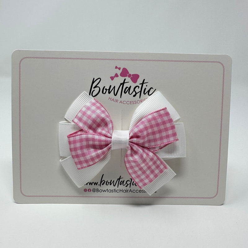 3 Inch Flat 2 Layer Bow - Pink & White Gingham