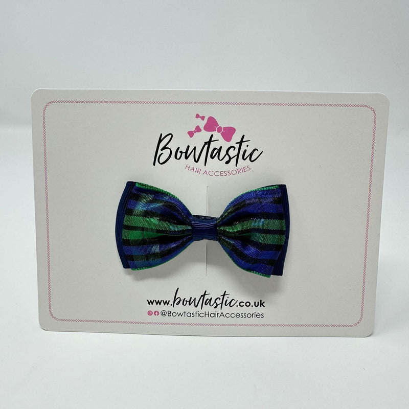 2.75 Inch Tuxedo Bow - Navy & Green Tartan