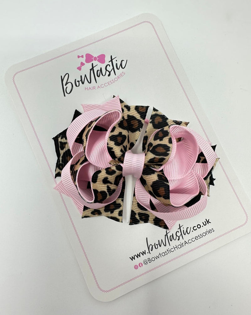 3.5 Inch Ring Bow Thin Elastic - Pink Leopard