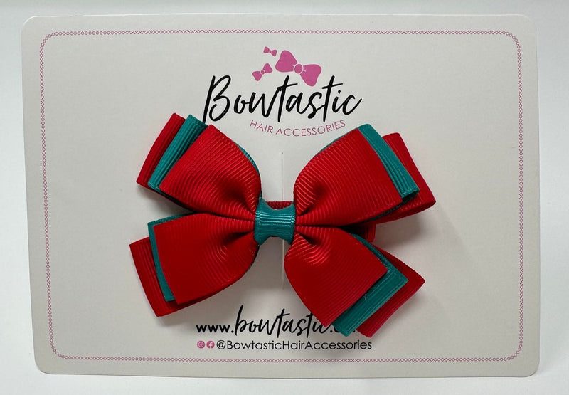 3 Inch Layer Butterfly Bow - Jade Green & Red