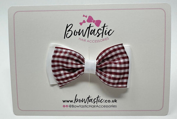 3 Inch Flat Double Bow - Burgundy & White Gingham