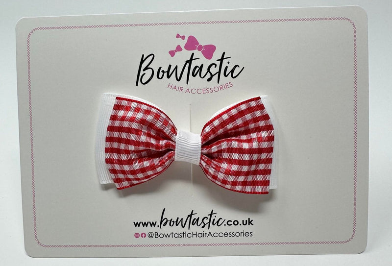 3 Inch Flat Double Bow - Red & White Gingham