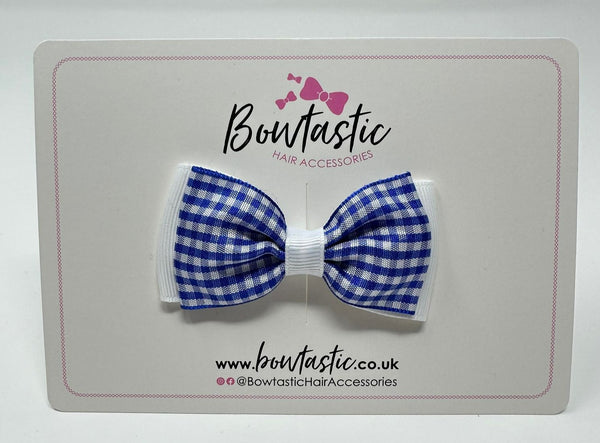 3 Inch Flat Double Bow - Royal Blue & White Gingham