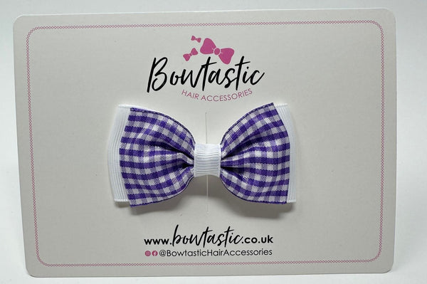 3 Inch Flat Double Bow - Purple & White Gingham