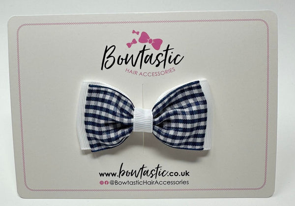 3 Inch Flat Double Bow - Navy & White Gingham