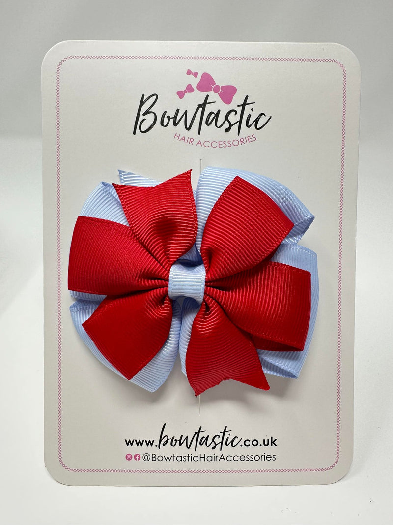 3 Inch Double Pinwheel Bow - Red & Bluebell