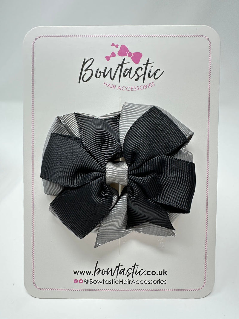 3 Inch Double Pinwheel Bow - Black & Metal Grey